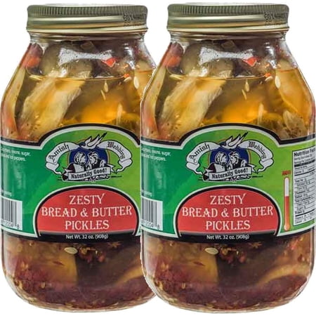 Amish Wedding Foods Zesty Bread & Butter Pickles, 2-Pack 32 oz. Quart Jars