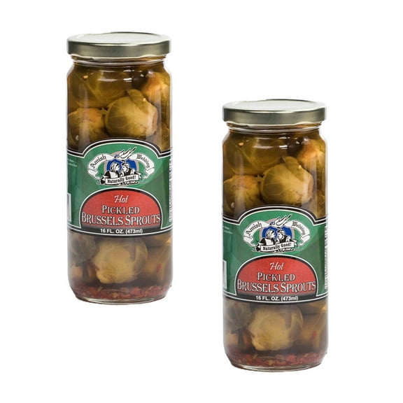 Amish Wedding Hot Pickled Brussel Sprouts, Two 16 oz Glass Jars