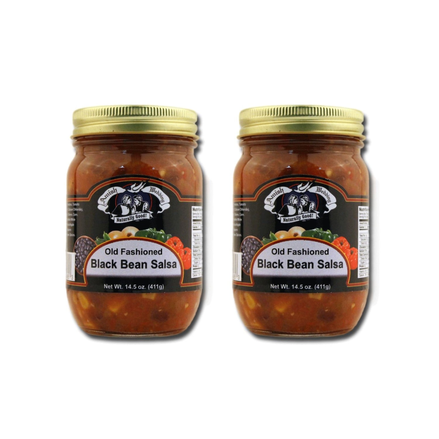 TROYER Amish Wedding Kettle Cooked Salsa, Thick and Chunky Pack of 2 14.5 ounce Jars, Black Bean