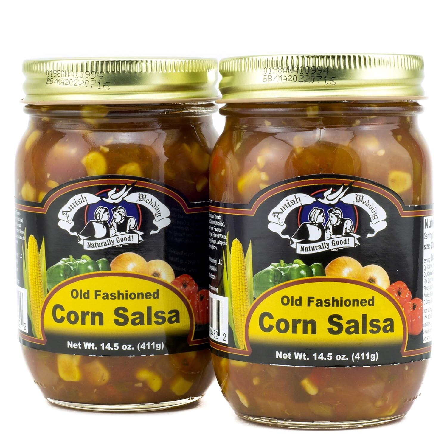 TROYER Amish Wedding Kettle Cooked Salsa, Thick and Chunky Pack of 2 14.5 ounce Jars, Corn