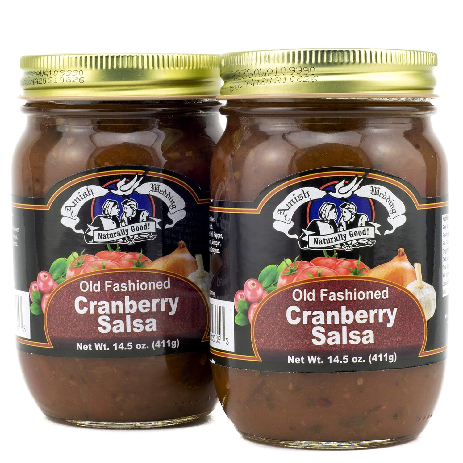 TROYER Amish Wedding Kettle Cooked Salsa, Thick and Chunky Pack of 2 14.5 ounce Jars, Cranberry