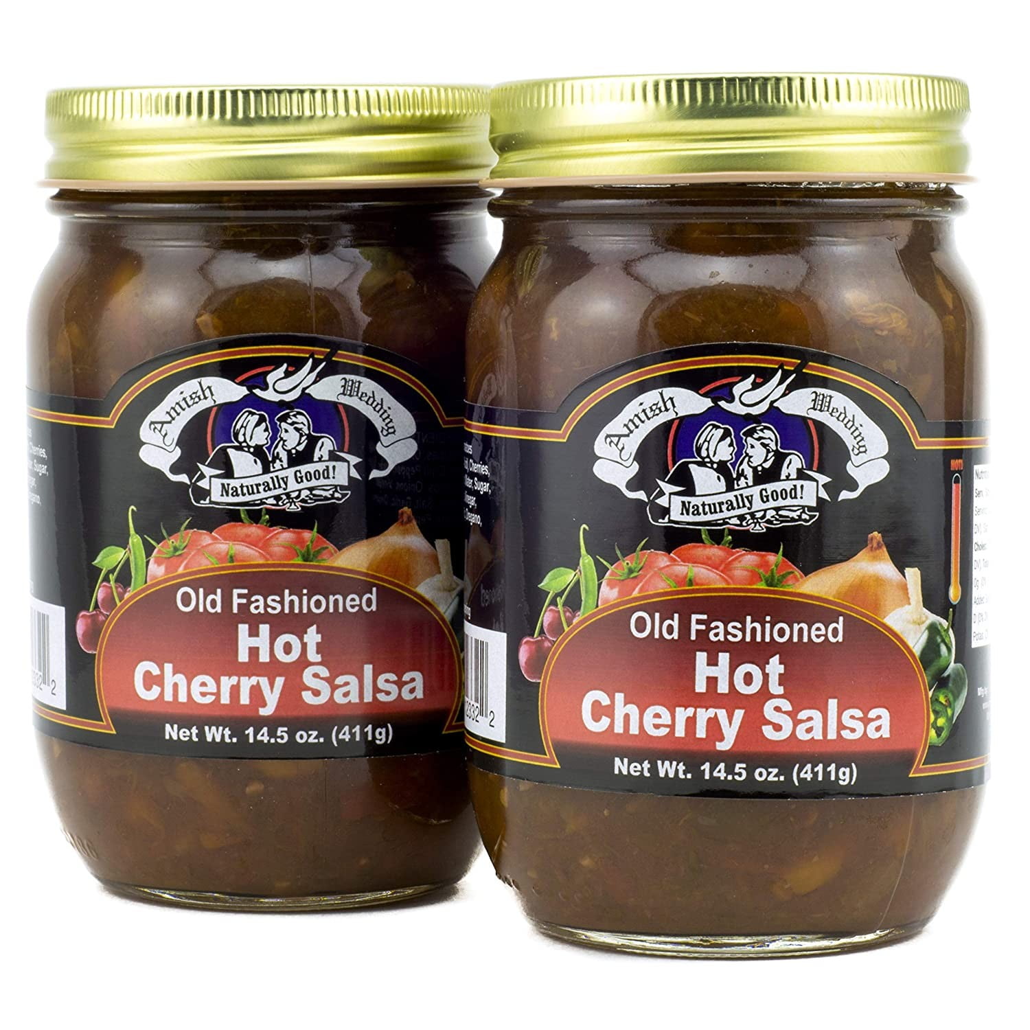 TROYER Amish Wedding Kettle Cooked Salsa, Thick and Chunky Pack of 2 14.5 ounce Jars, Hot Cherry