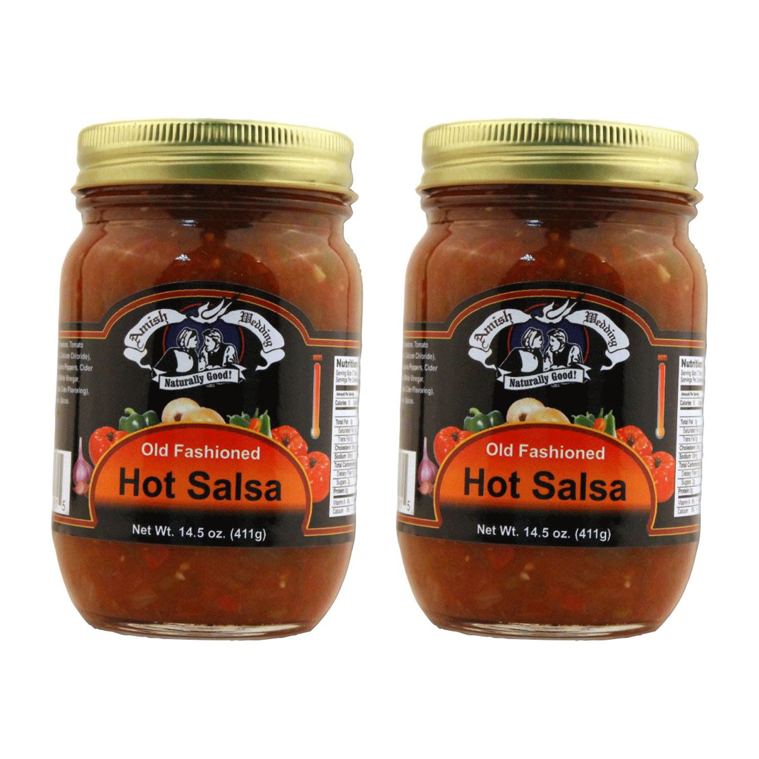TROYER Amish Wedding Kettle Cooked Salsa, Thick and Chunky Pack of 2 14.5 ounce Jars, Hot Peach