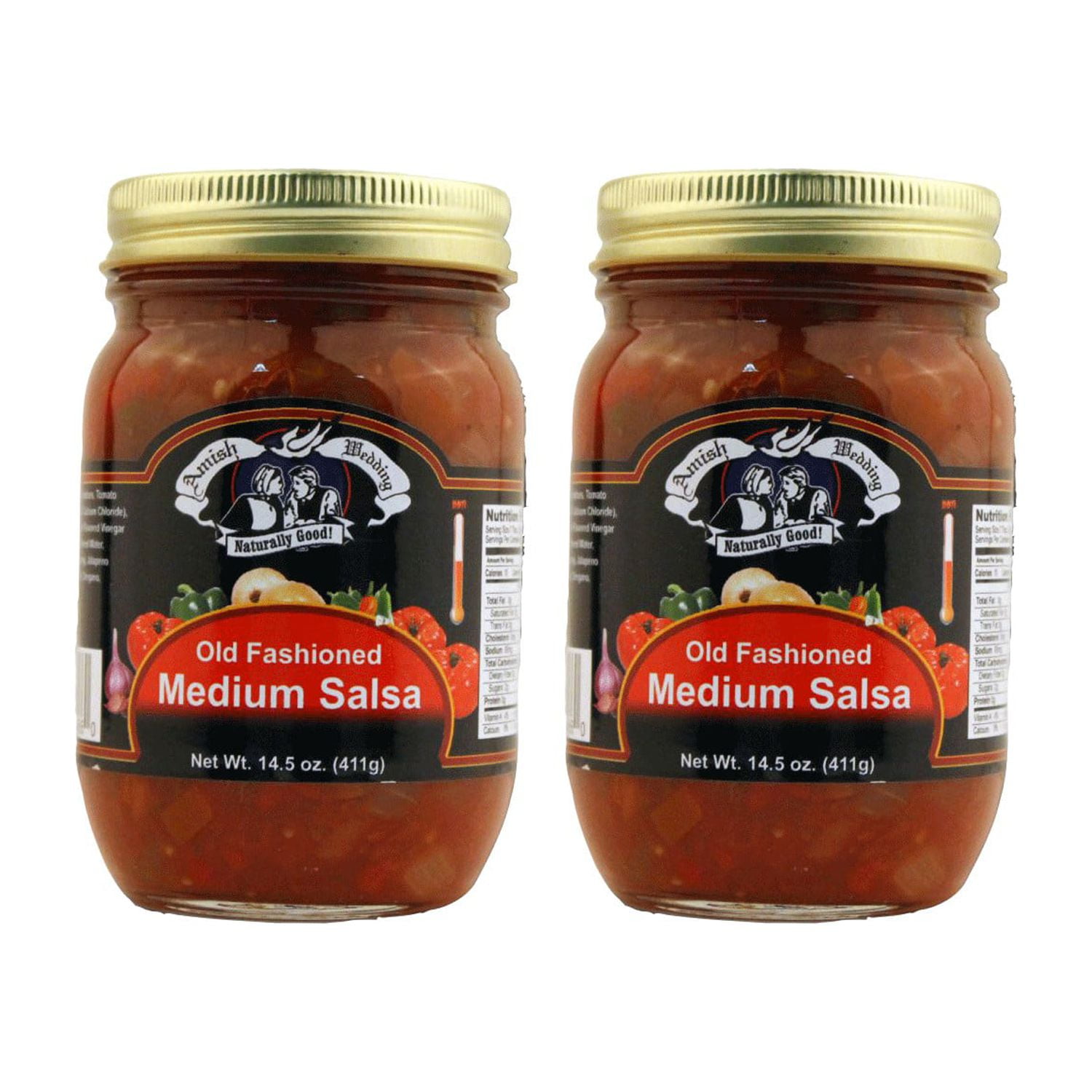 Amish Wedding Kettle Cooked Salsa, Thick and Chunky Pack of 2 14.5 ounce Jars, Medium Heat