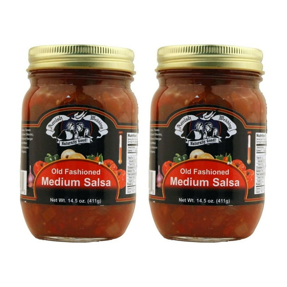 Amish Wedding Kettle Cooked Salsa, Thick and Chunky Pack of 2 14.5 ounce Jars, Medium Heat