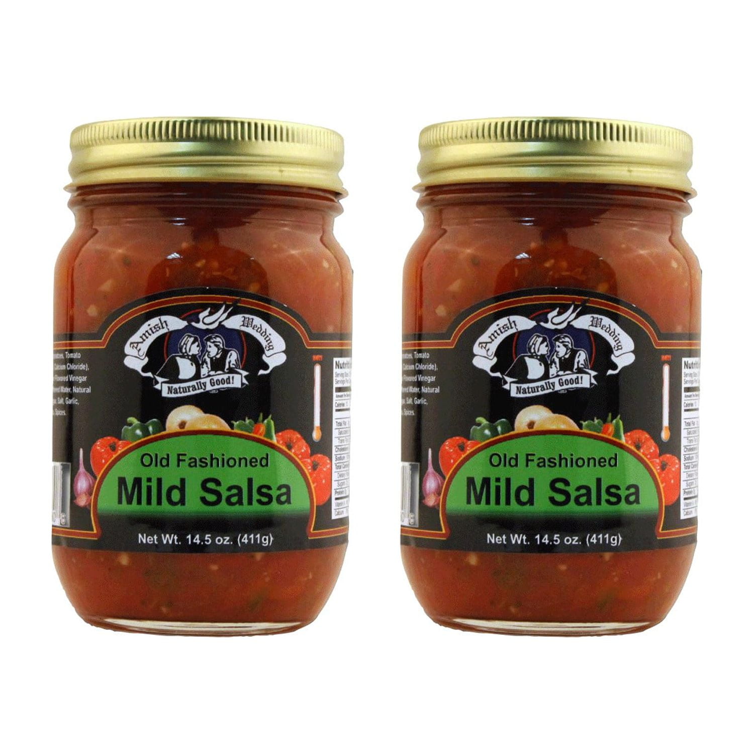 TROYER Amish Wedding Kettle Cooked Salsa, Thick and Chunky Pack of 2 14.5 ounce Jars, Mild Heat