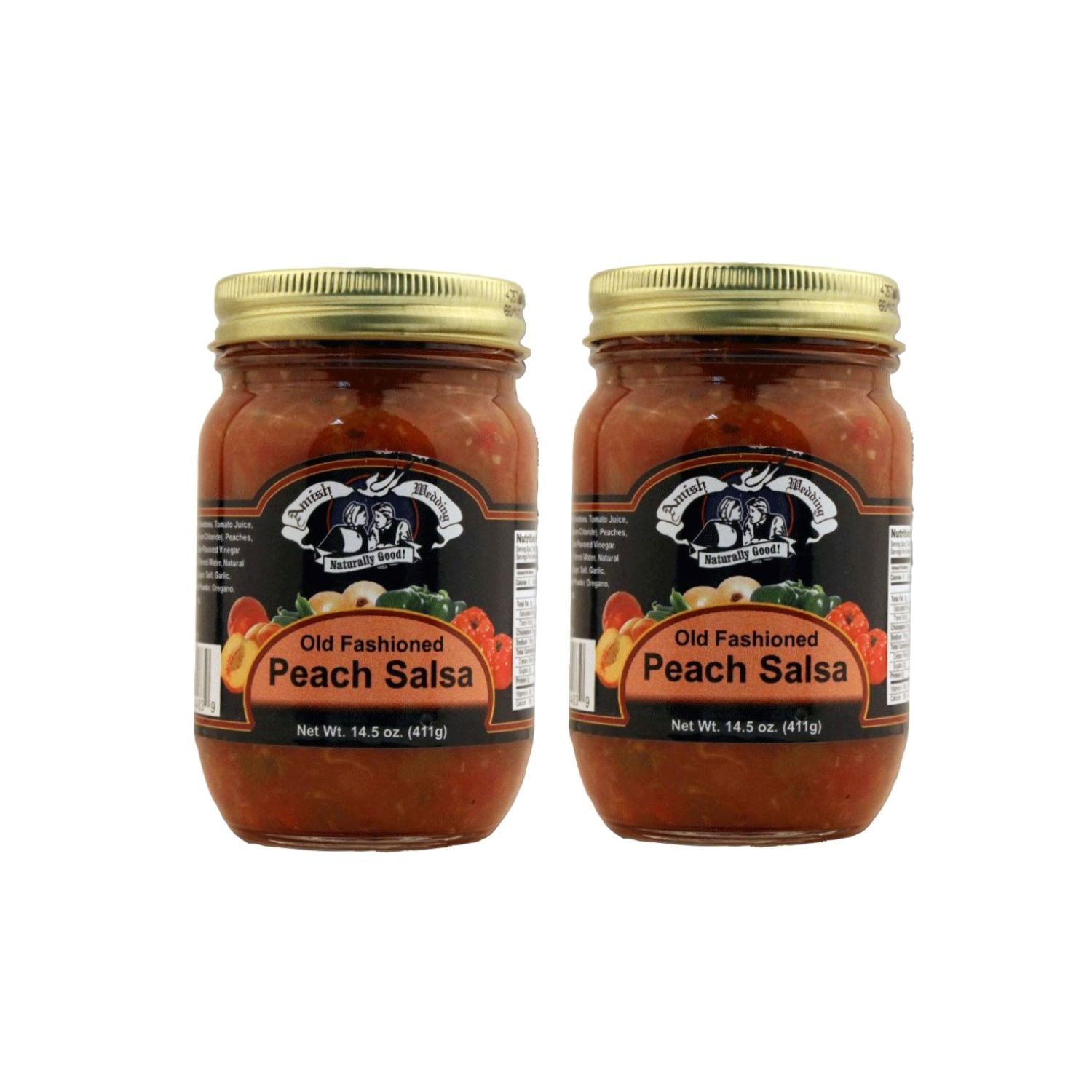 Amish Wedding Kettle Cooked Salsa, Thick and Chunky Pack of 2 14.5 ounce Jars, Peach