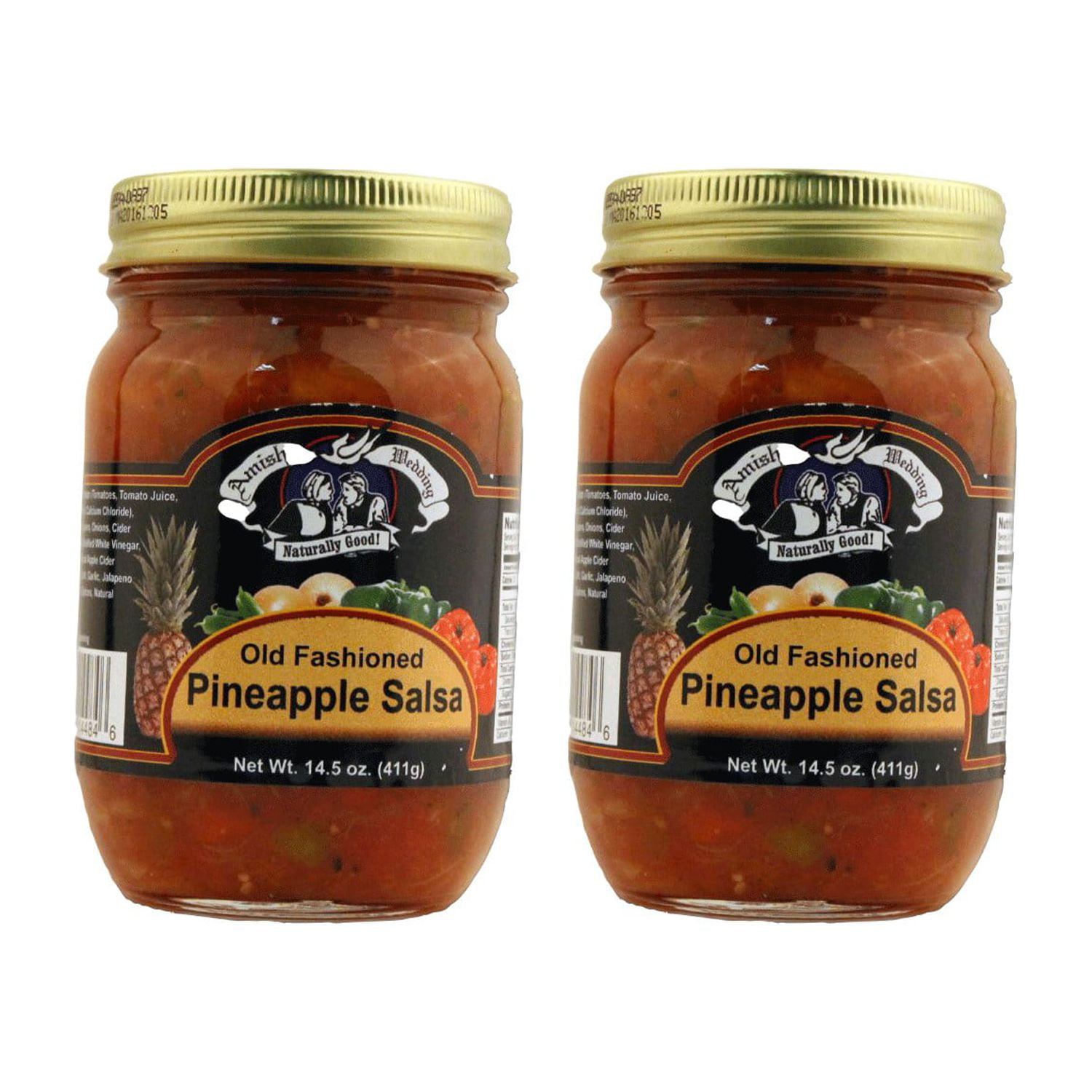 Amish Wedding Kettle Cooked Salsa, Thick and Chunky Pack of 2 14.5 ounce Jars, Pineapple