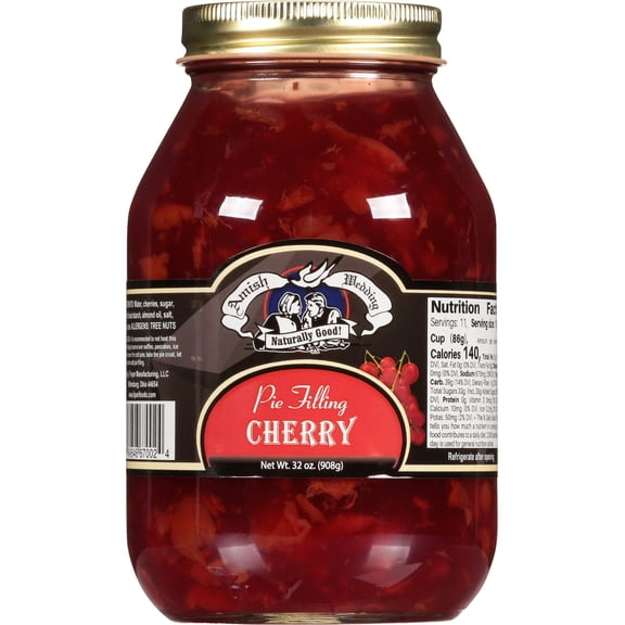 Amish Wedding Natural Pie Filling, Pre Cooked Real Natural Flavor 32 ounce Jar, Cherry