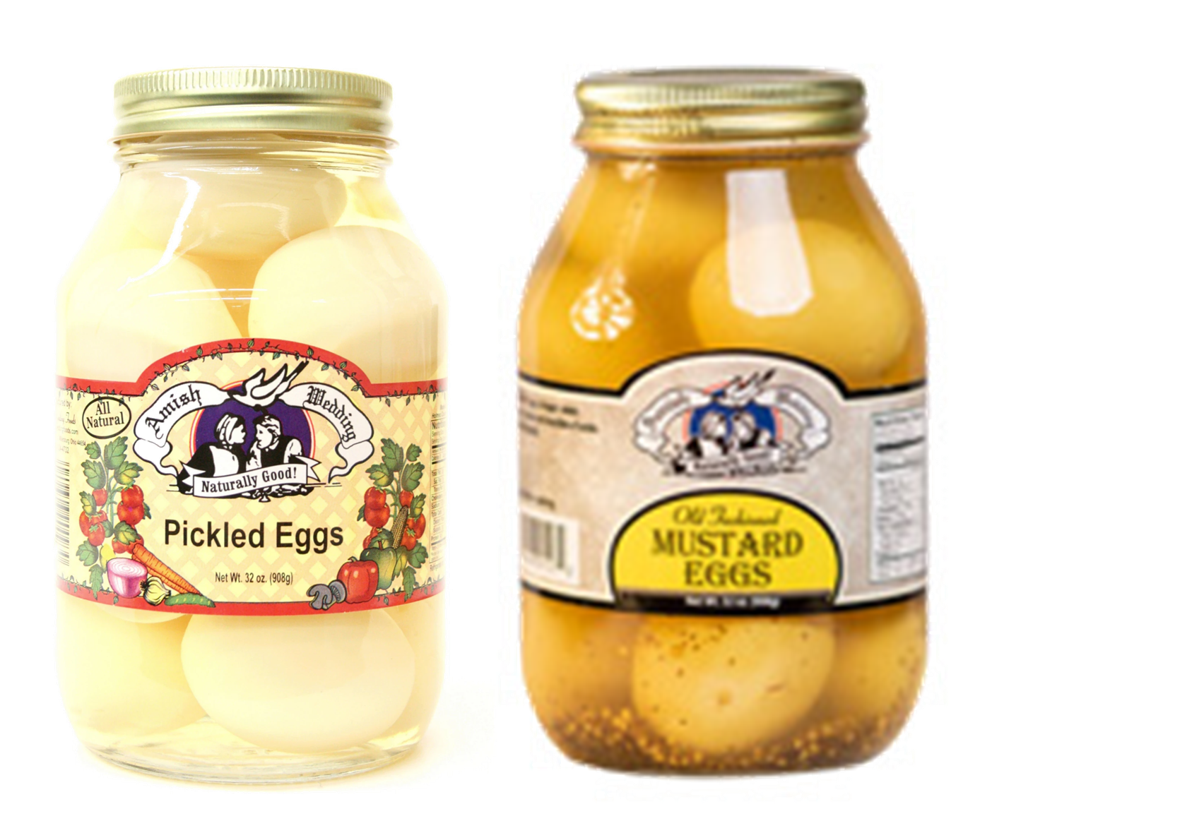 Amish Wedding Pickled Eggs & Mustard Eggs Variety 2Pack, 32 oz. Jars