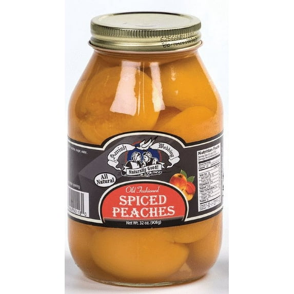 Amish Wedding Ready to Eat Peaches, USA Made 32 ounce Glass Jar, No Preservatives, Spiced Flavor