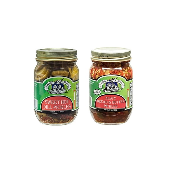 Amish Wedding Sweet Hot Dill and Zesty Bread & Butter Pickle Chips 15 oz. Jars Variety 2 pack