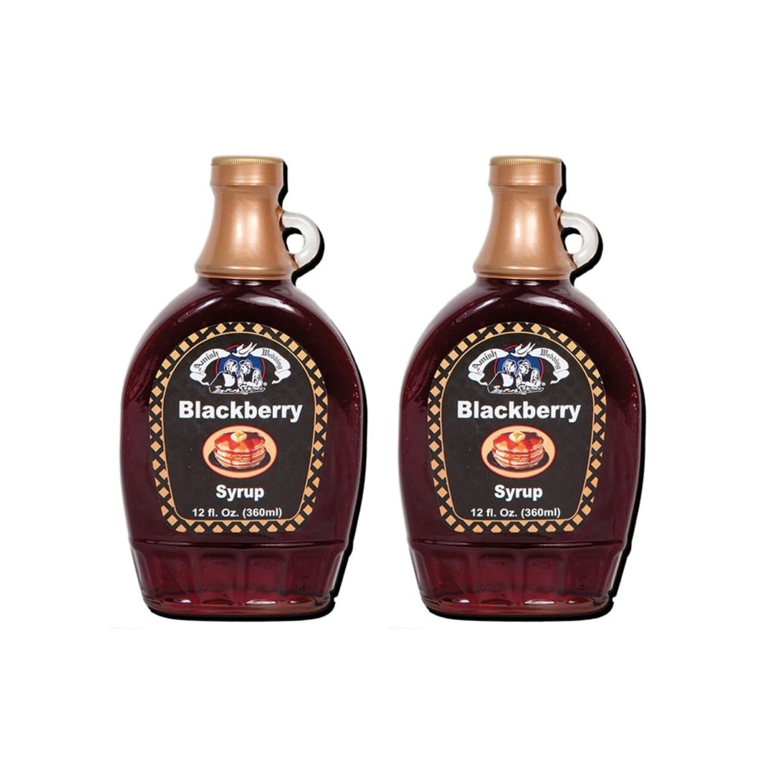 Amish Wedding Syrup, Ohio Made for Pancakes or Waffles, Two 12 ounce Glass Bottles, Blackberry