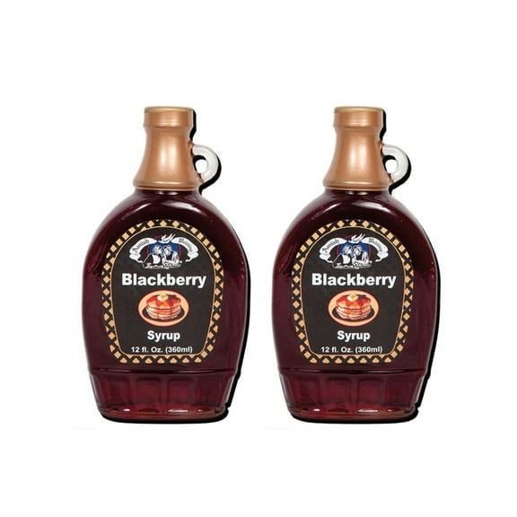 Amish Wedding Syrup, Ohio Made for Pancakes or Waffles, Two 12 ounce Glass Bottles, Blackberry
