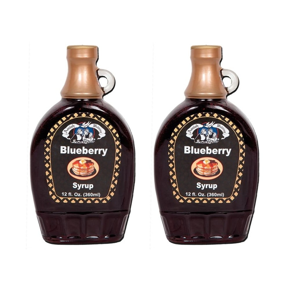 Amish Wedding Syrup, Ohio Made for Pancakes or Waffles, Two 12 ounce Glass Bottles, Blueberry