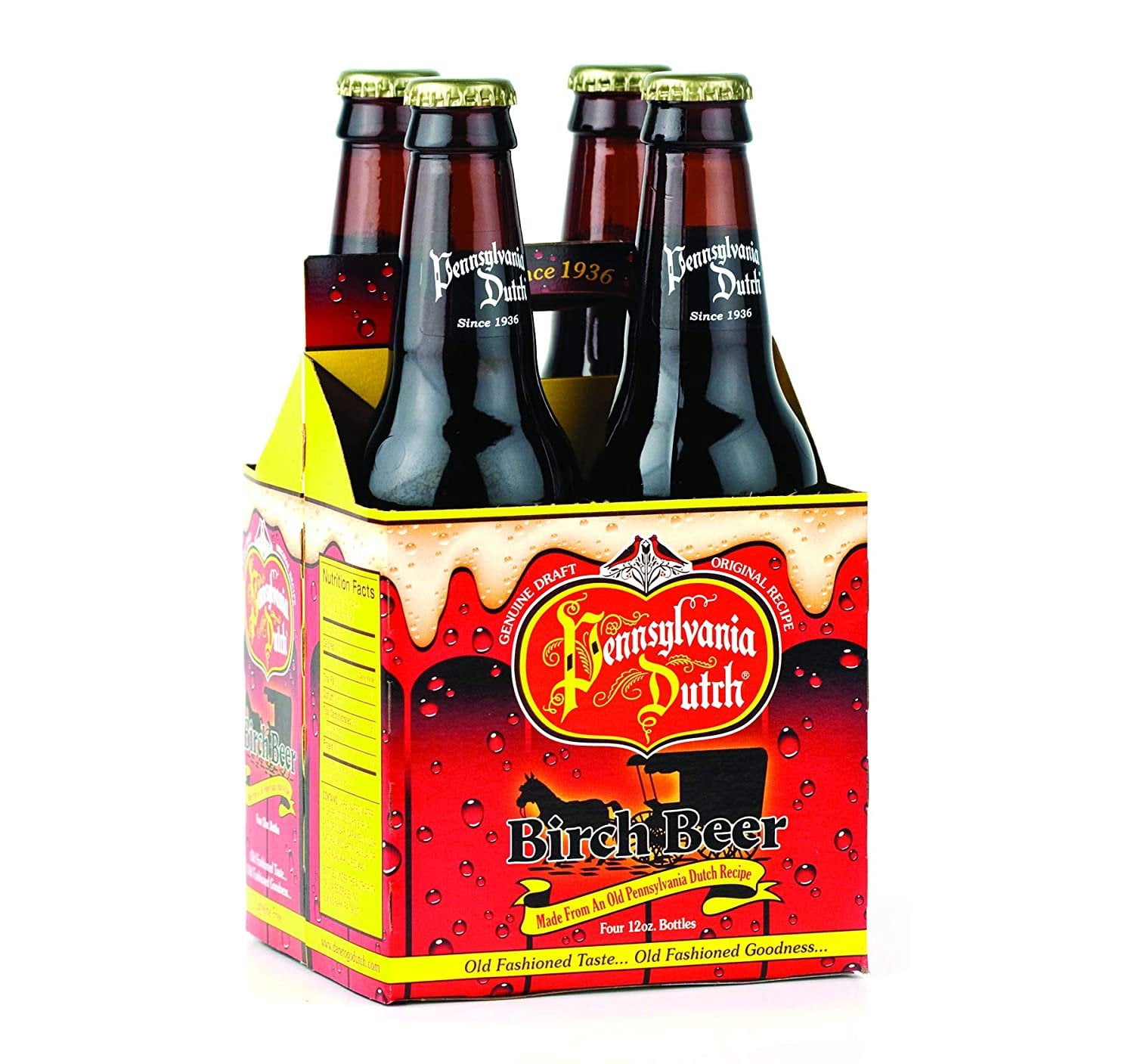 AmishTastes PA Dutch Glass Bottle Birch Beer, Protected With High-Density Foam, Favorite Amish Drink, 12 Oz. Pack of 4