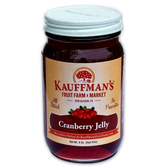 Kauffman Orchards Cranberry Jelly, All Natural, No Preservatives, 9 Oz. Pack of 2