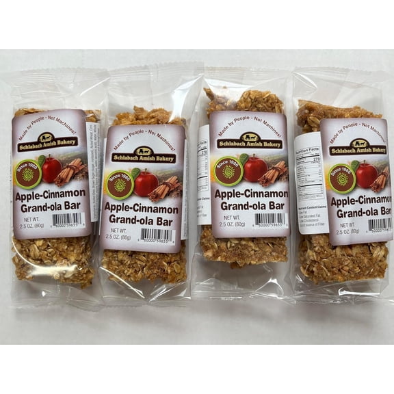 AmishTastes Homemade, Lightly Sweetened, Soft & Chewy Apple-Cinnamon Granola Bars by Schlabach, 2.8 Oz. Pack of 4