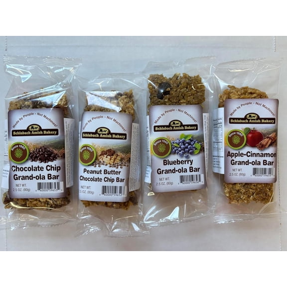 AmishTastes Homemade, Lightly Sweetened Variety Pack Granola Bars by Schlabach, 11.2 Oz. - Chocolate Chip, Chocolate Peanut Butter, Blueberry, Apple Cinnamon
