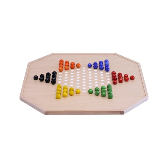 AmishToyBox.com Aggravation and Chinese Checkers Combo Game Board Set - 25" Wide - Maple Wood - Double-Sided - with Large 1" Marbles and Dice Included