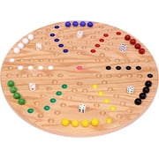 AmishToyBox.com Aggravation Marble Game Board Set - Round 18" Wide Wahoo Game - Solid Oak Wood - Double-Sided - with Large 18mm Marbles and Dice Included