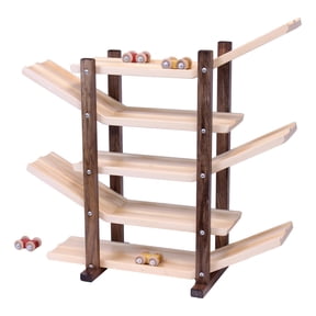 AmishToyBox.com Car Roller Racetrack Wooden Toy - CPSIA-Approved Child-Safe Finish - Pack of Cars Included Walnut and Natural