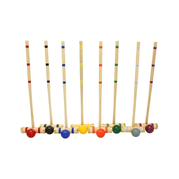 AmishToyBox.com Deluxe Croquet Game Set - 8 Player - with Wooden Stand Eight 32" Handles