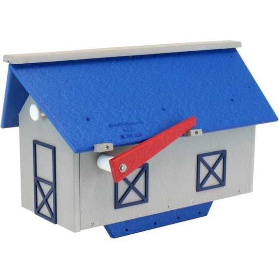 AmishToyBox.com Mailbox, Post Mount, Made with Weather-Proof Poly Lumber, UV-Resistant, Blue and Light Gray