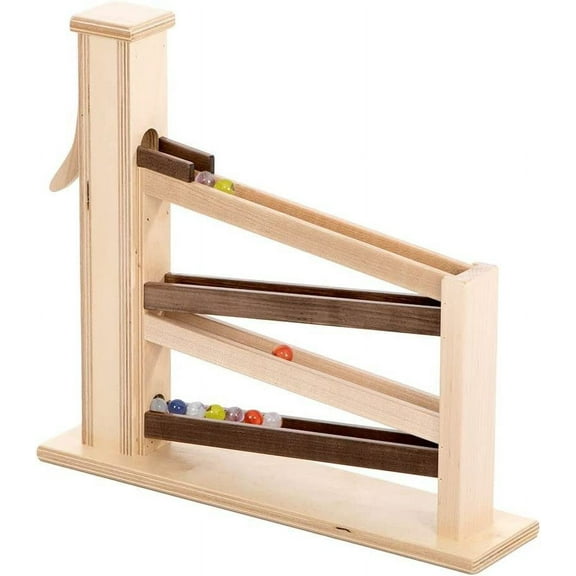 AmishToyBox.com Marble Pump Wooden Toy - Pack of Marbles Included - Walnut/Natural Finish