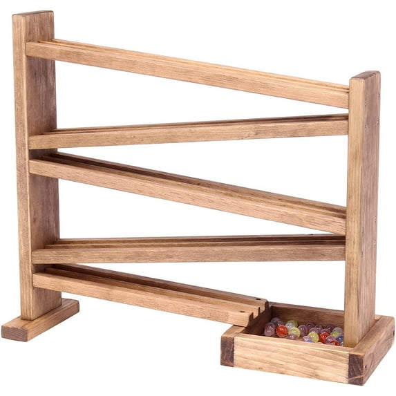 AmishToyBox.com Marble Roller Racetrack Wooden Toy - CPSIA-Approved Child-Safe Harvest Stain Finish - Pack of Marbles Included