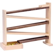 Marble Roller Racetrack Wooden Toy - CPSIA-Approved Walnut/Natural Finish - Pack of Marbles Included