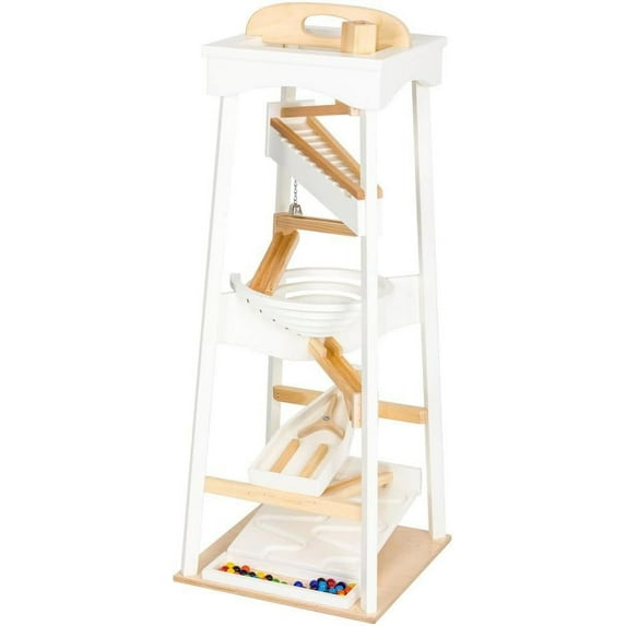 AmishToyBox.com Pyramid Marble Tower Run Wooden Toy - 39" High - Pack of Marbles Included White and Natural Finish