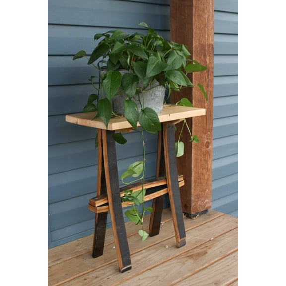 AmishToyBox.com Rustic Plant Stand or End Table with Wormy Maple Top and Barrel Stave Legs