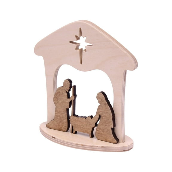 AmishToyBox.com Wooden Manger Scene, One-Piece Nativity Set for Mantel or Table, Harvest and Natural Finish