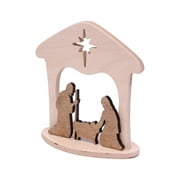 Wooden Manger Scene, One-Piece Nativity Set for Mantel or Table, Harvest and Natural Finish
