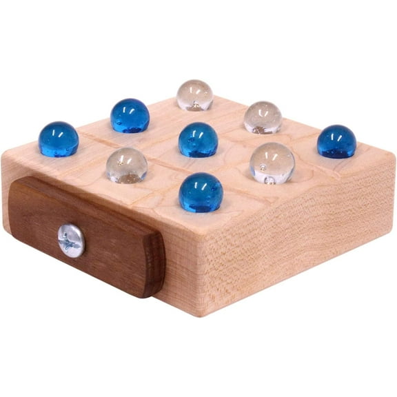 AmishToyBox.com Wooden Marble Tic Tac Toe Game with Built-in Storage for Marbles Maple Board with Walnut Lid
