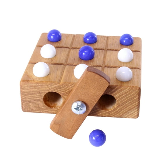 AmishToyBox.com Wooden Marble Tic Tac Toe Game with Built-in Storage for Marbles Oak Board with Cherry Lid