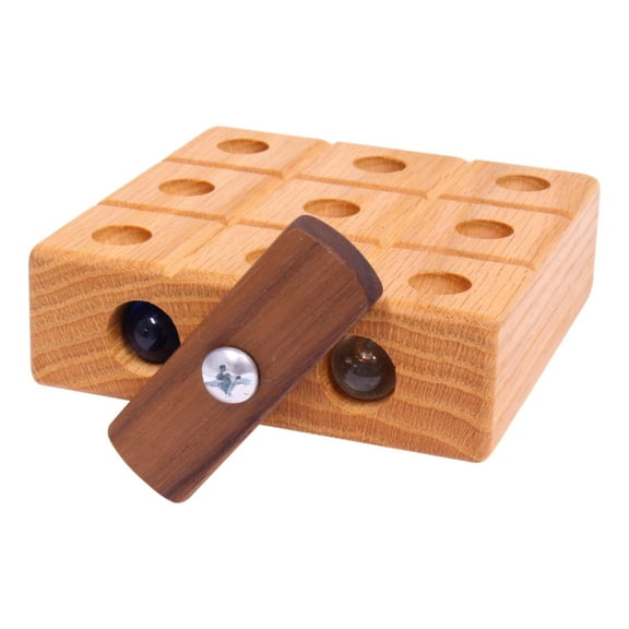 AmishToyBox.com Wooden Marble Tic Tac Toe Game with Built-in Storage for Marbles Oak Board with Walnut Lid