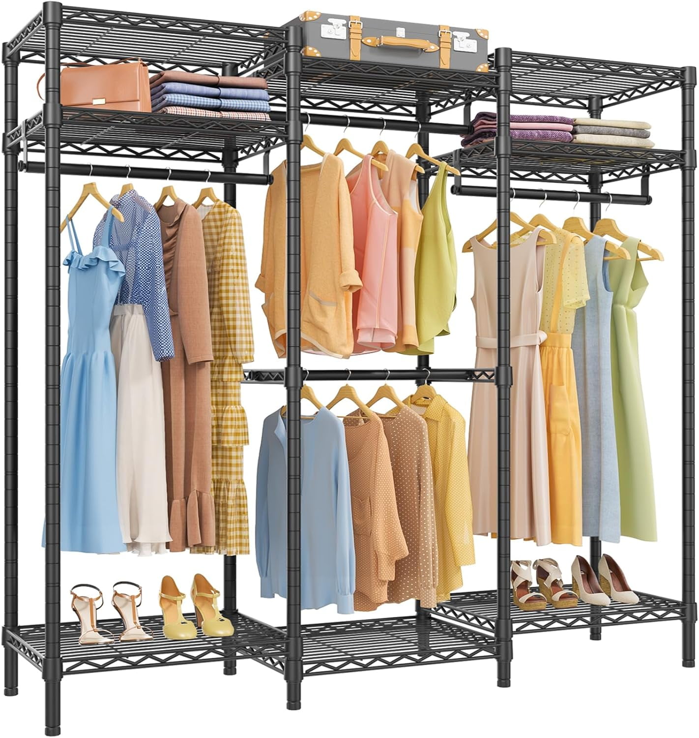 Amissz Garment Rack Bedroom Armoires Freestanding Closet Organizer ...