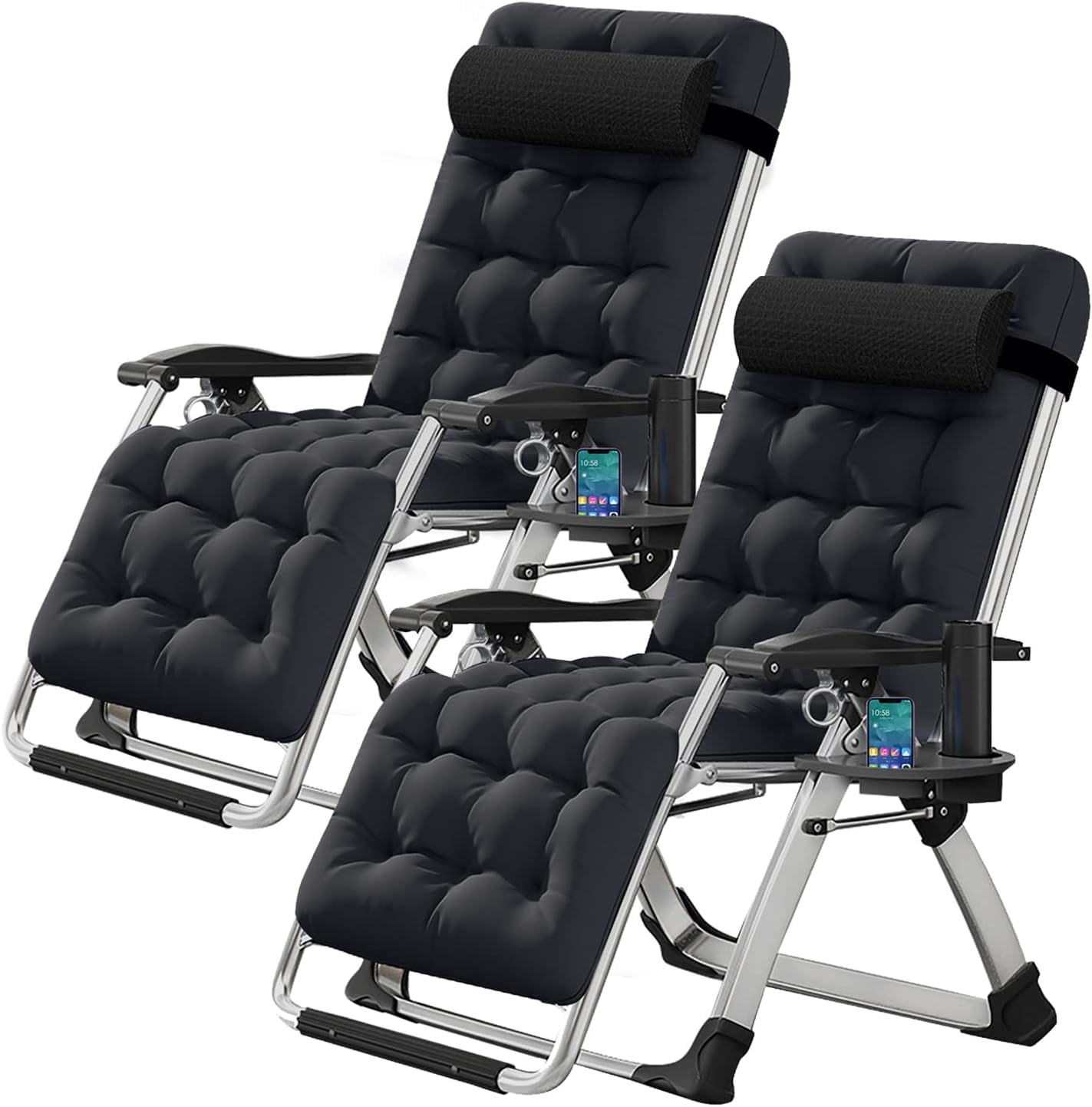 4-Fold Patio Chaise Lounge Chair For Outdoor With Detachable Pocket And Pillow - Grey
