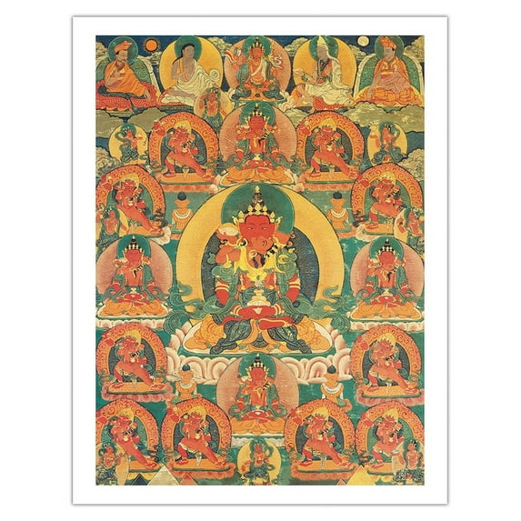 Amitayus - The Lord of Limitless Life - Vintage Tibetan Thangka Buddhist Painting - Fine Art Matte Paper Print (Unframed) 20x26in