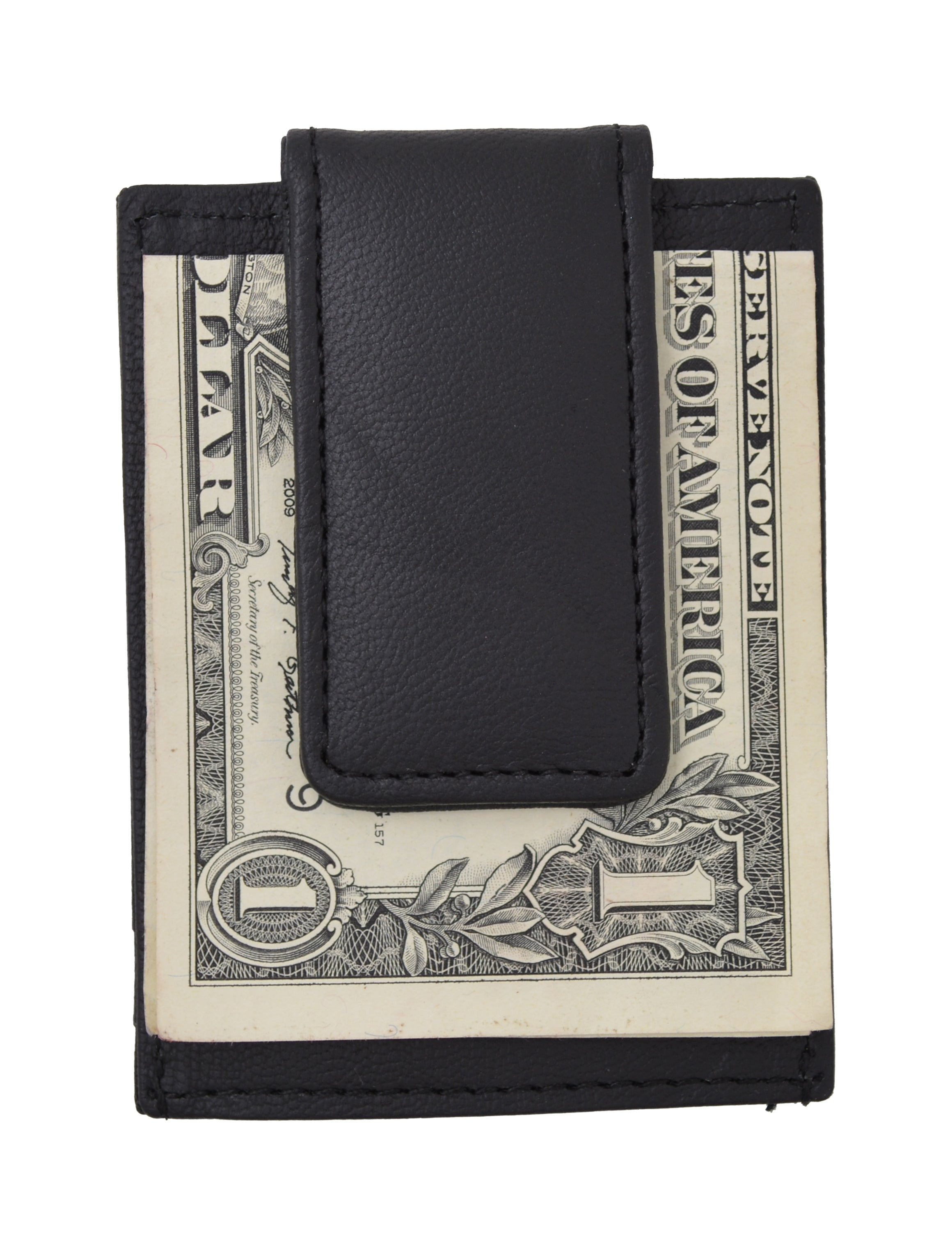Amity Slim Magnetic Money Clip Wallet Genuine Leather Front Pocket, Black