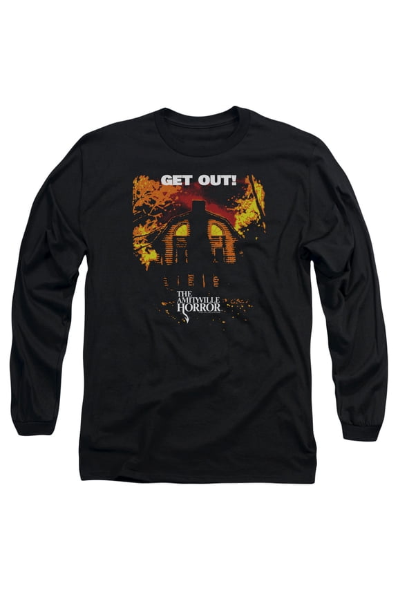 Amityville Horror Get Out Long Sleeve Adult 18/1 T-Shirt Black