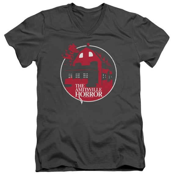 Amityville Horror Red House Adult V-Neck T-Shirt 30/1 T-Shirt Charcoal