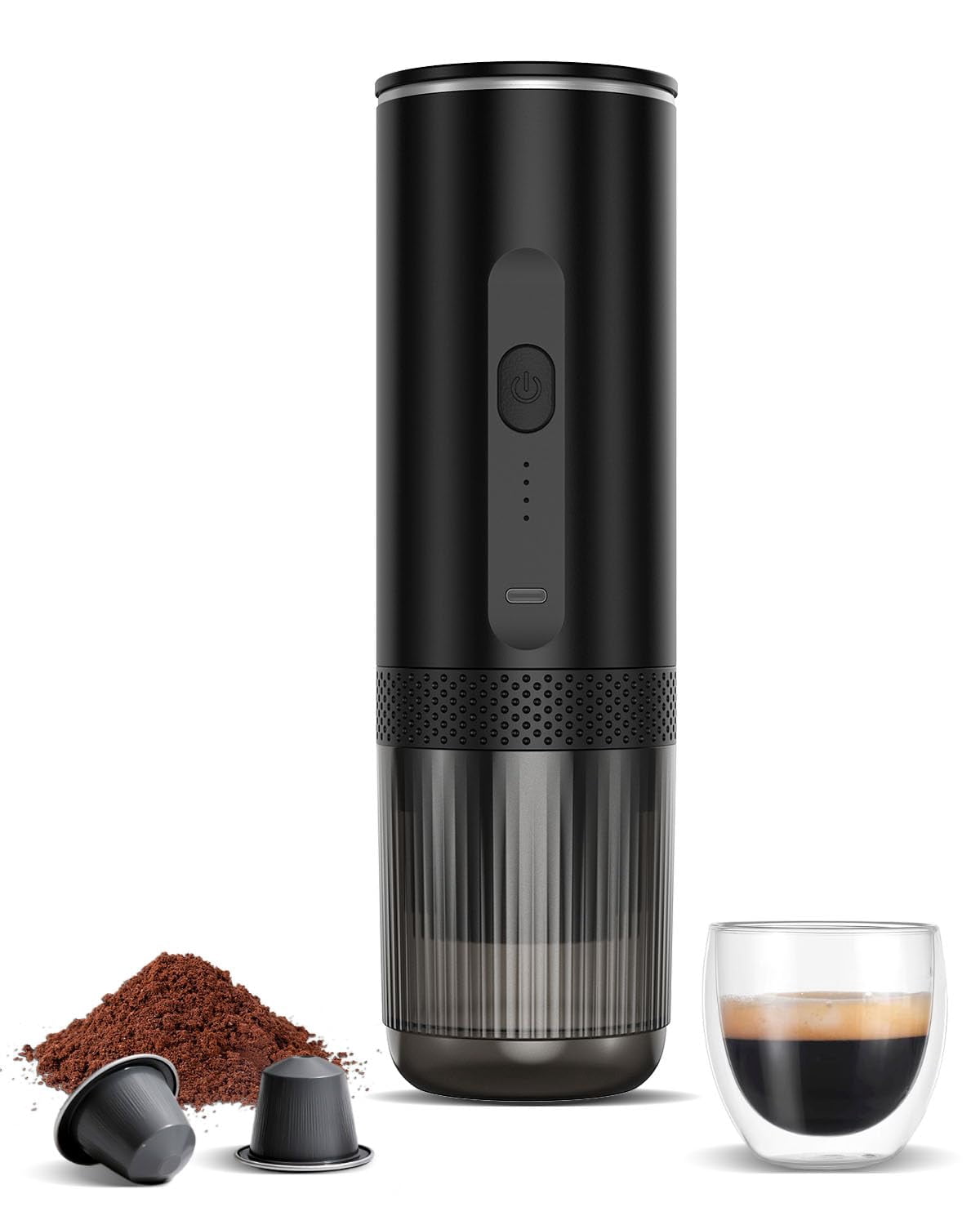 Amjdcoe Portable Espresso Maker, Electric Espresso Machine for Travel, Camping, Rechargeable USB-C Mini Coffee Maker for NS Capsule Pods and Ground Coffee, Matte Black Y101