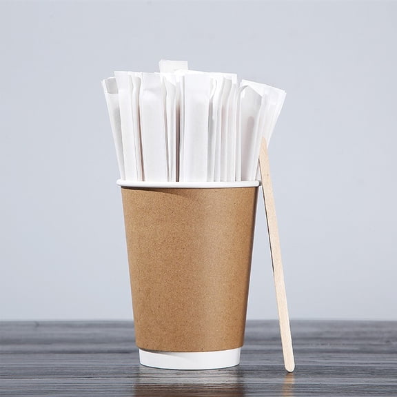 Amketima 100 Pcs Disposable Wooden Coffee Stirring Stick Individually Wrapped 7 Inch for Hot Drink Tea Bar Home Kitchen