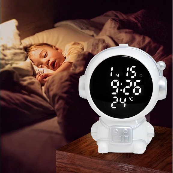 Amketima Astronaut Shaped LED Alarm Clock with Temperature Display Adjustable Night Mode for Bedroom Study Desk Decorative