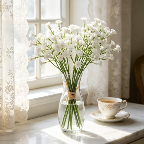 Amketima Baby Breath Artificial Flower Bouquet 7.48in 2 Pack Natural Delicate Gypsophila for Home Living Room Decor Trendy Instagram Style