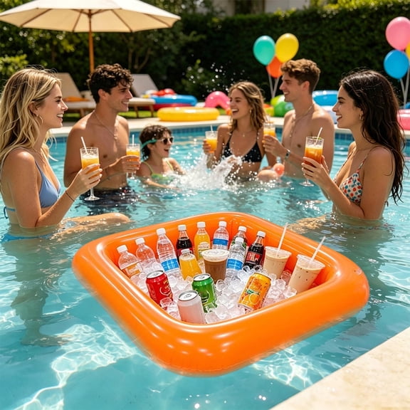 Amketima Inflatable Swimming Pool Drink Cooler 24 Inch Round PVC Beverage Tray with Cup Holders for Pool Party Beach Summer Fun