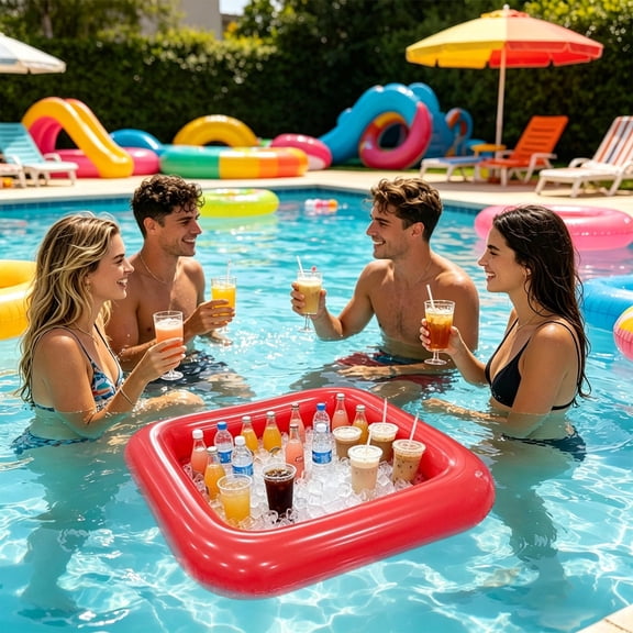 Amketima Inflatable Swimming Pool Drink Cooler 24 Inch Round PVC Beverage Tray with Cup Holders for Pool Party Beach Summer Fun